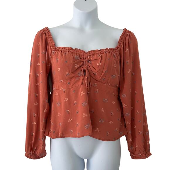 Lucky Brand Women's Ruffle Square Neck Cropped Floral Top L Large New - Picture 1 of 12